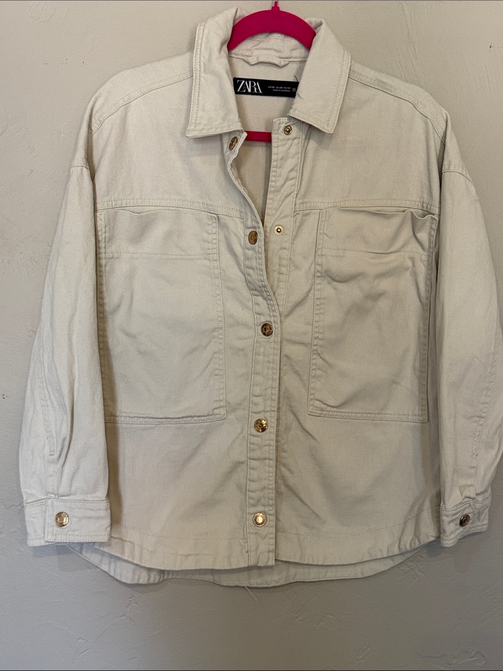 Zara White Denim Gold Button Jacket XS (m1) - Picture 2 of 5